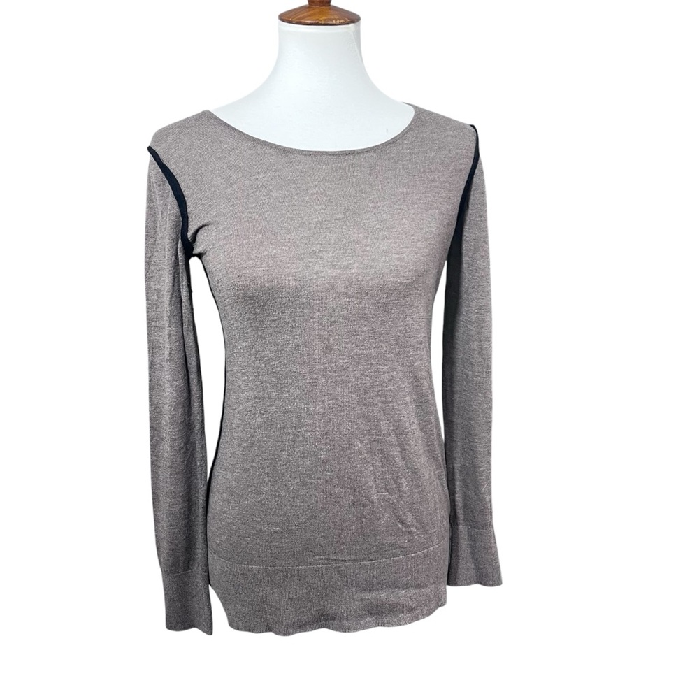 LOFT wool blend light brown sweater with black trim and exposed zipper size M